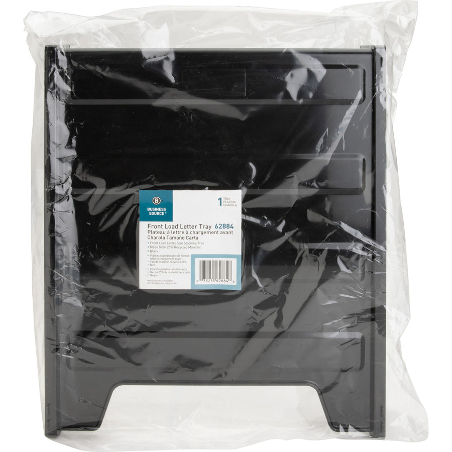 Image of Business Source Letter Tray,Front Load,Stackable,10-1/2"x12-1/2"x3",Black