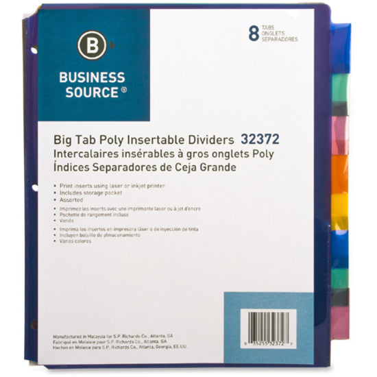 Image of Business Source Index Dividers, w/ Pocket, 8-1/2"x11", 8/ST, Multi
