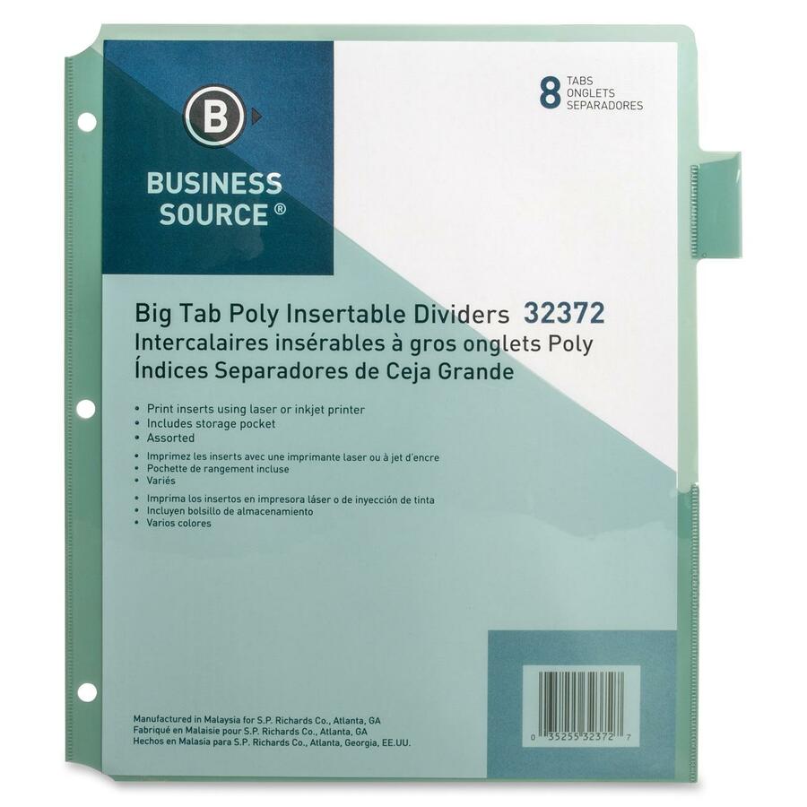 Image of Business Source Index Dividers, w/ Pocket, 8-1/2"x11", 8/ST, Multi