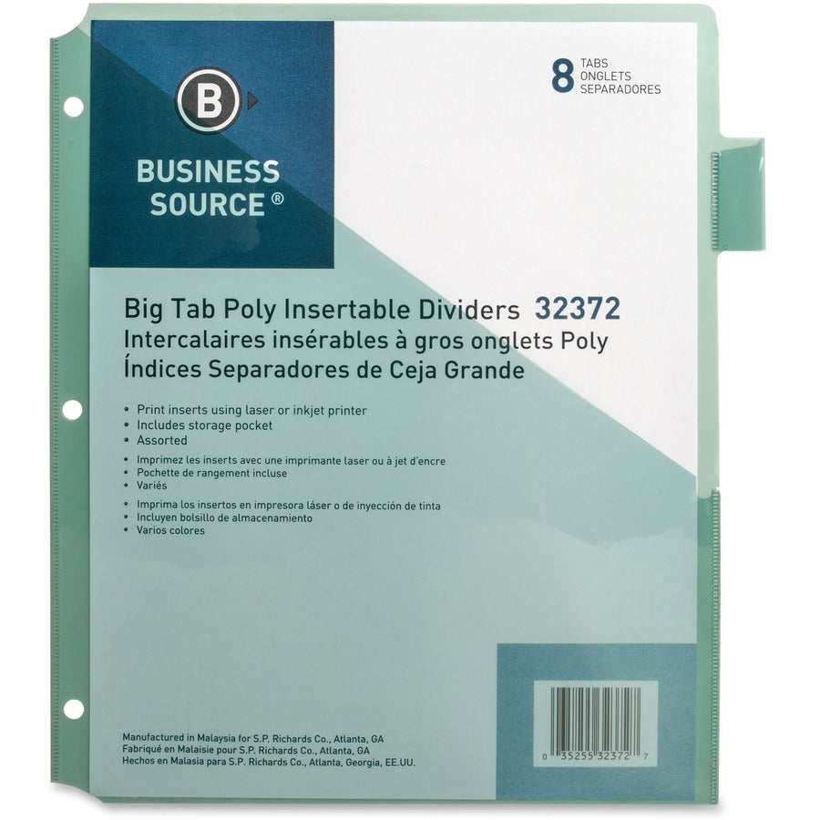 Image of Business Source Index Dividers, w/ Pocket, 8-1/2"x11", 8/ST, Multi