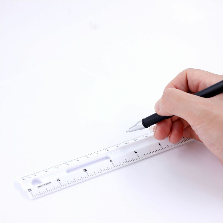 Image of Business Source Plastic Ruler, Beveled Edges, 12"L, White