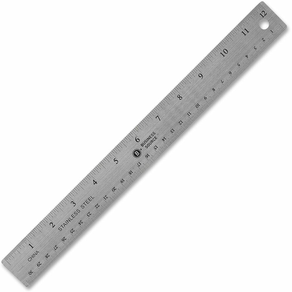Image of Business Source Stainless Steel Ruler, 12" L, Nonskid, Silver