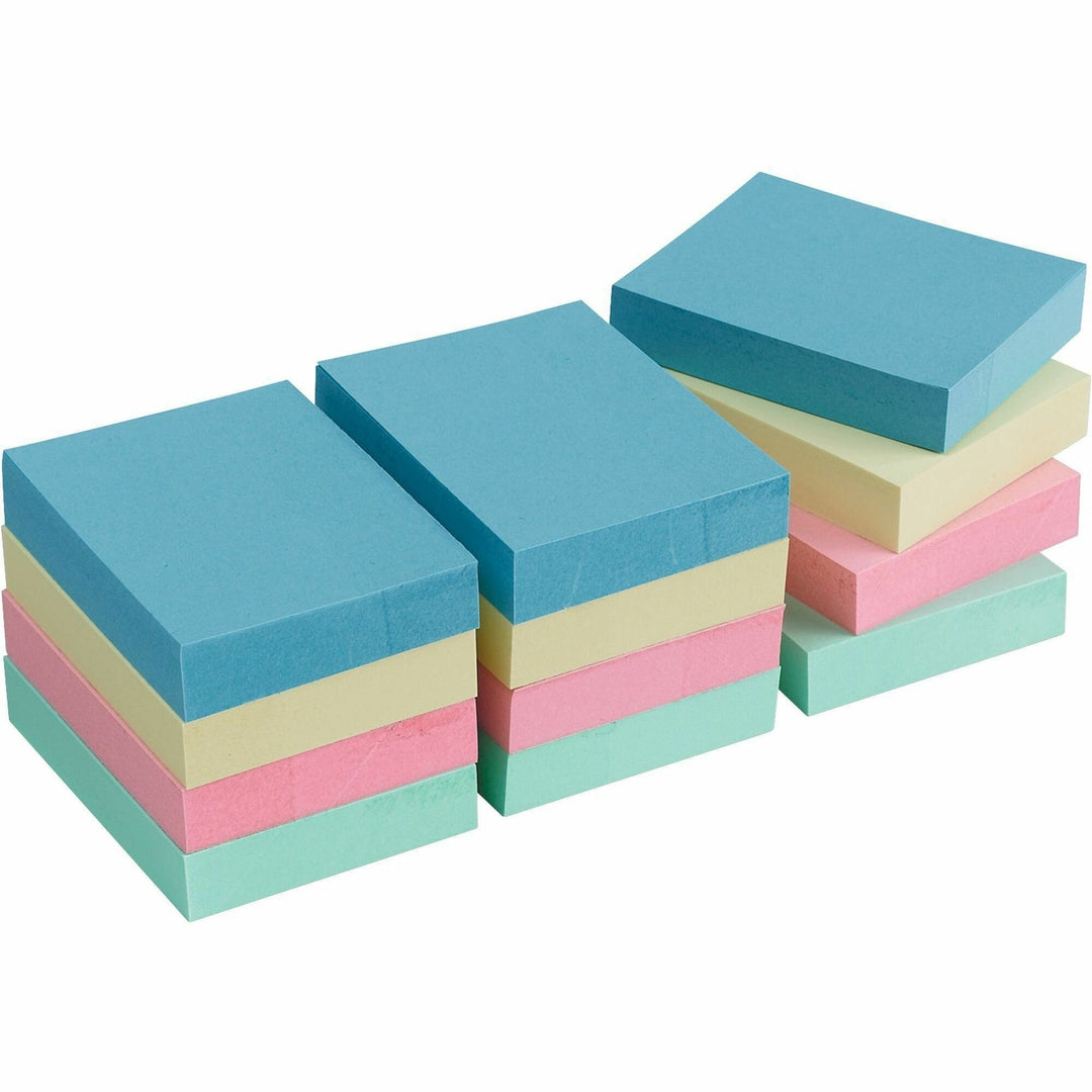 Image of Business Source Adhesive Notes,Plain,1-1/2"x2",100 Sh/PD, 12/PK, AST Pastel