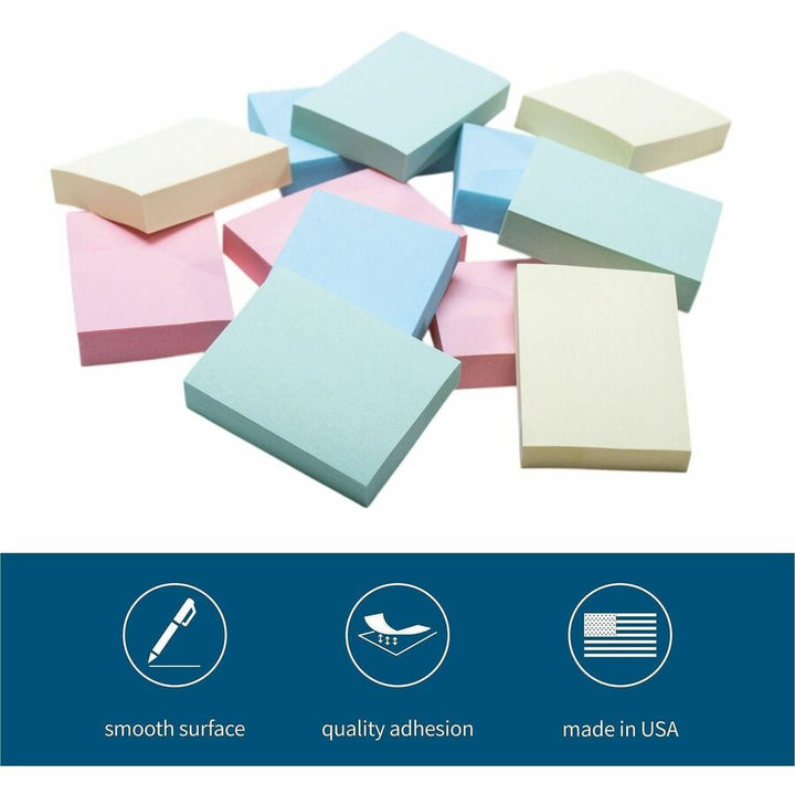 Image of Business Source Adhesive Notes,Plain,1-1/2"x2",100 Sh/PD, 12/PK, AST Pastel