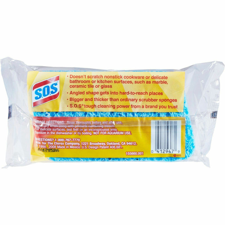 Image of S.O.S 91017 All-Surface Scrubber Sponge, 4.5" H x 2.5" W x 0.9" Depth, 1 Each, Cellulose, Scrim, Blue