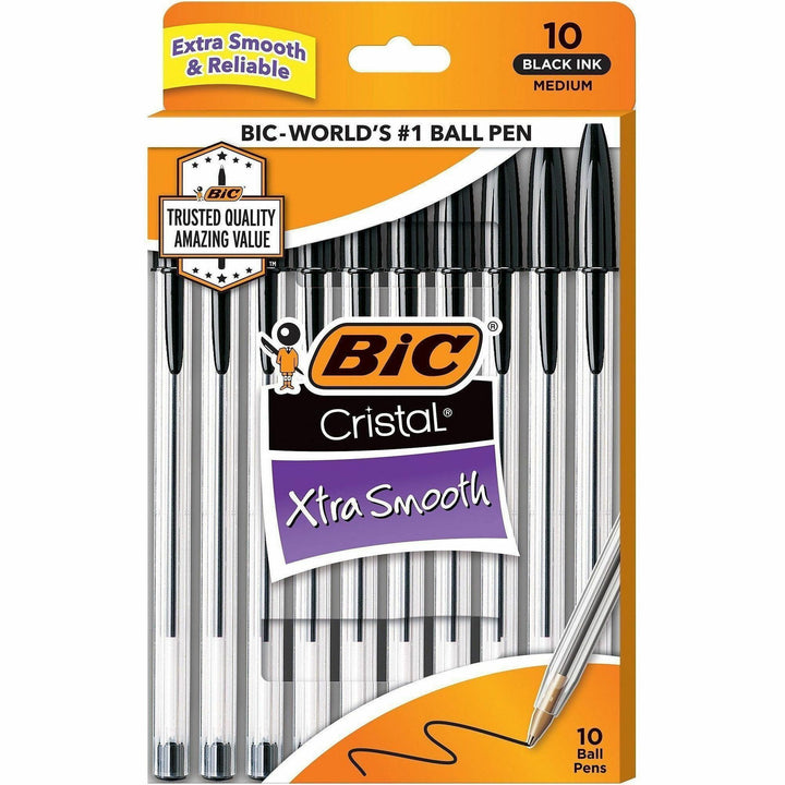 Image of BIC® Stic Ballpoint Pen,Medium Point,10/PK,Black Ink/Clear Barrel