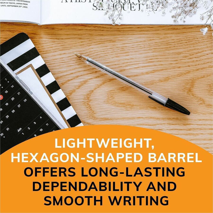 Image of BIC® Stic Ballpoint Pen,Medium Point,10/PK,Black Ink/Clear Barrel