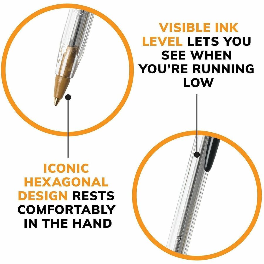 Image of BIC® Stic Ballpoint Pen,Medium Point,10/PK,Black Ink/Clear Barrel