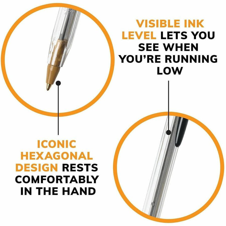 Image of BIC® Stic Ballpoint Pen,Medium Point,10/PK,Black Ink/Clear Barrel