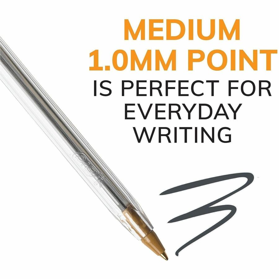 Image of BIC® Stic Ballpoint Pen,Medium Point,10/PK,Black Ink/Clear Barrel