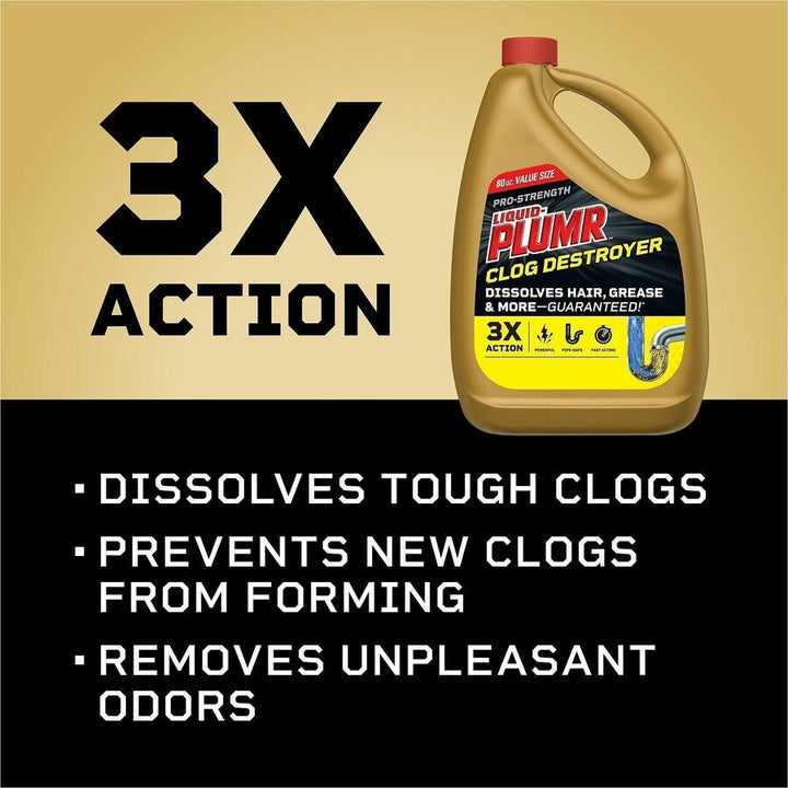 Image of Liquid-Plumr 00228 Pro-Strength Clog Destroyer Gel, For Multipurpose, Gel, 80 fl oz (2.5 quart), Biodegradable, Phosphorous-free, Multi, 1 Each