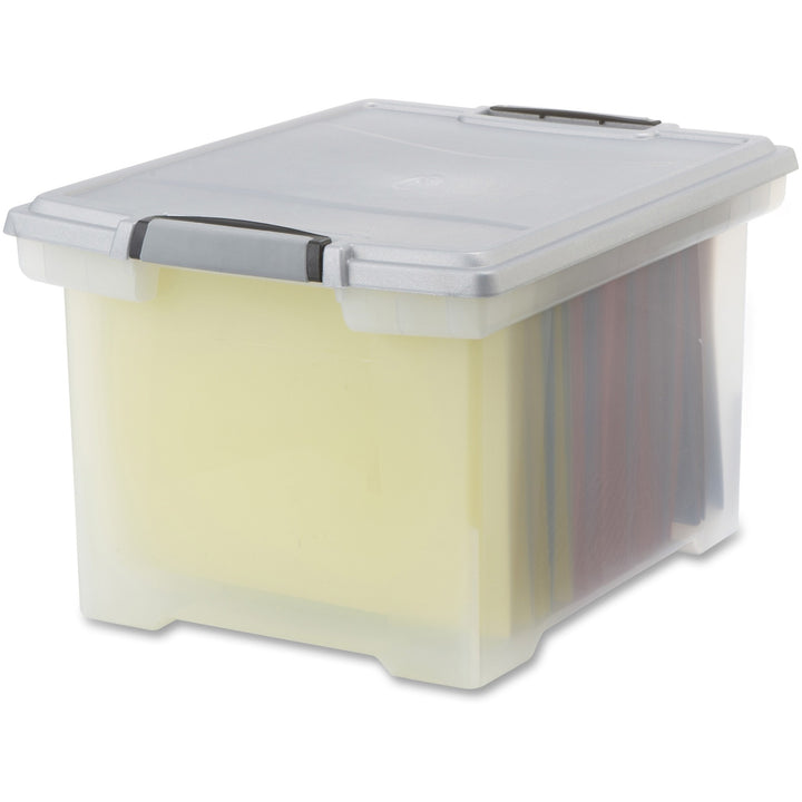 Image of Storex Portable File Tote With Locking Handles, Letter/legal Files, 18.5" X 14.25" X 10.88", Clear/silver