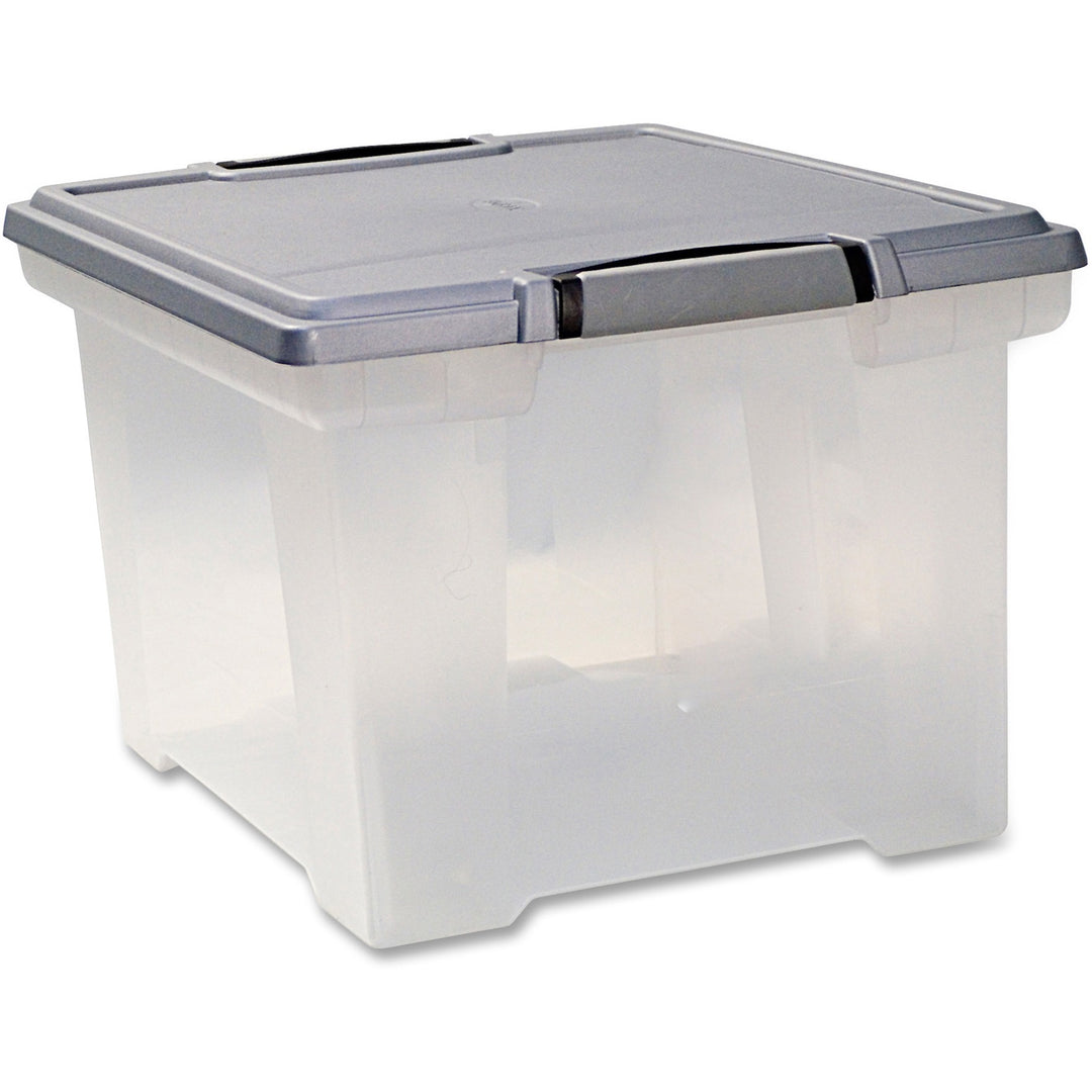 Image of Storex Portable File Tote With Locking Handles, Letter/legal Files, 18.5" X 14.25" X 10.88", Clear/silver