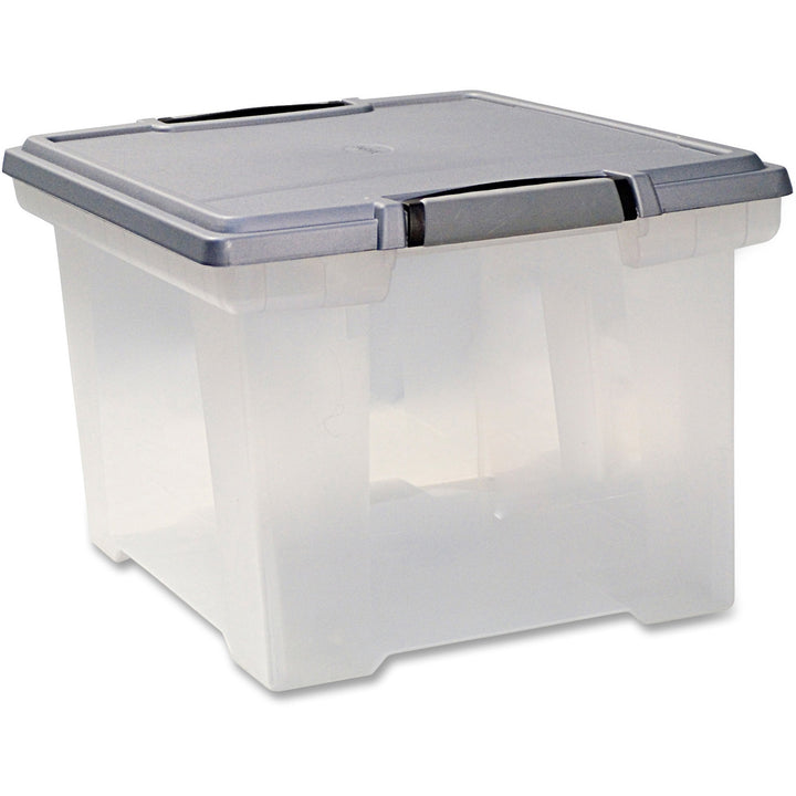 Image of Storex Portable File Tote With Locking Handles, Letter/legal Files, 18.5" X 14.25" X 10.88", Clear/silver