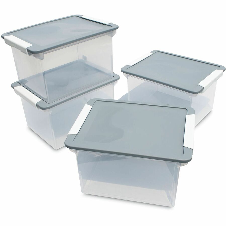 Image of Storex Portable File Tote With Locking Handles, Letter/legal Files, 18.5" X 14.25" X 10.88", Clear/silver
