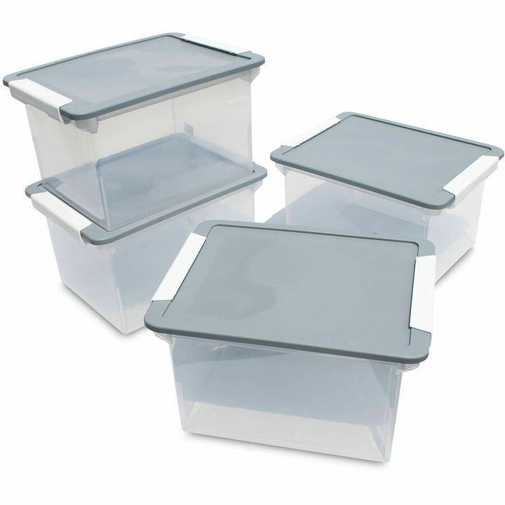 Image of Storex Portable File Tote With Locking Handles, Letter/legal Files, 18.5" X 14.25" X 10.88", Clear/silver