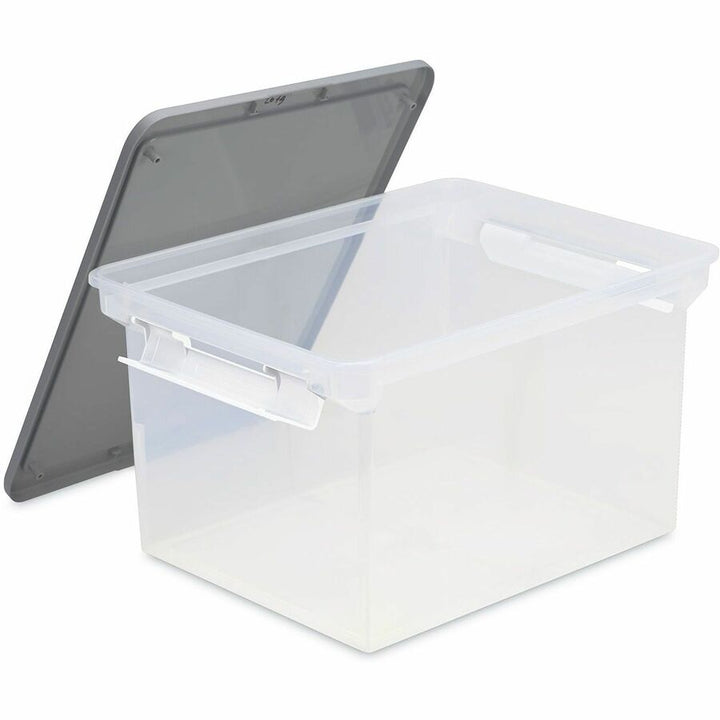 Image of Storex Portable File Tote With Locking Handles, Letter/legal Files, 18.5" X 14.25" X 10.88", Clear/silver