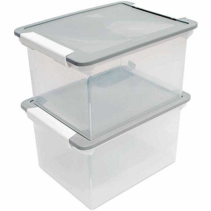 Image of Storex Portable File Tote With Locking Handles, Letter/legal Files, 18.5" X 14.25" X 10.88", Clear/silver