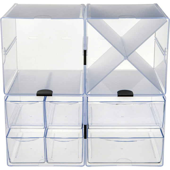 Image of deflecto® Stackable Cube Organizer, 4 Compartments, 4 Drawers, Plastic, 6 x 7.2 x 6, Clear