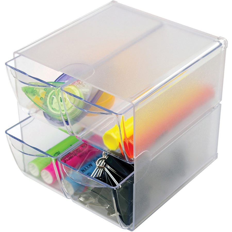 Image of deflecto® Stackable Cube Organizer, 4 Compartments, 4 Drawers, Plastic, 6 x 7.2 x 6, Clear
