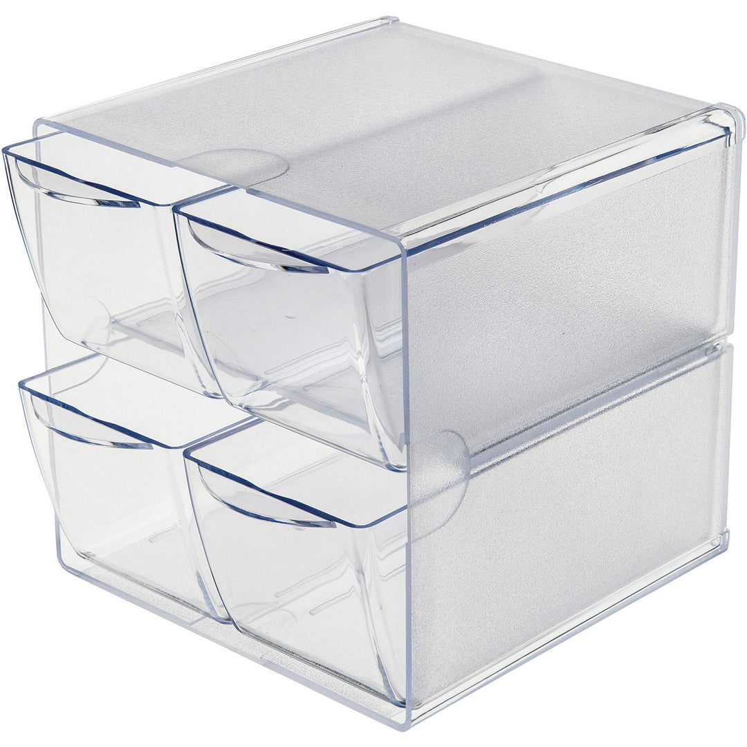 Image of deflecto® Stackable Cube Organizer, 4 Compartments, 4 Drawers, Plastic, 6 x 7.2 x 6, Clear