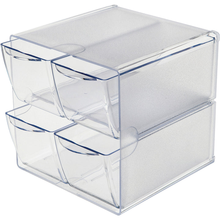 Image of deflecto® Stackable Cube Organizer, 4 Compartments, 4 Drawers, Plastic, 6 x 7.2 x 6, Clear