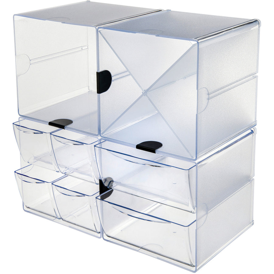 Image of deflecto® Stackable Cube Organizer, 4 Compartments, 4 Drawers, Plastic, 6 x 7.2 x 6, Clear