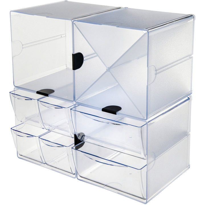 Image of deflecto® Stackable Cube Organizer, 4 Compartments, 4 Drawers, Plastic, 6 x 7.2 x 6, Clear