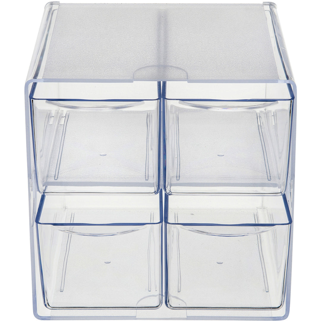 Image of deflecto® Stackable Cube Organizer, 4 Compartments, 4 Drawers, Plastic, 6 x 7.2 x 6, Clear
