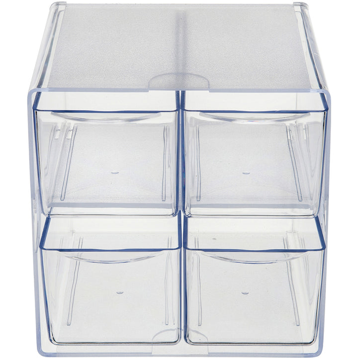 Image of deflecto® Stackable Cube Organizer, 4 Compartments, 4 Drawers, Plastic, 6 x 7.2 x 6, Clear