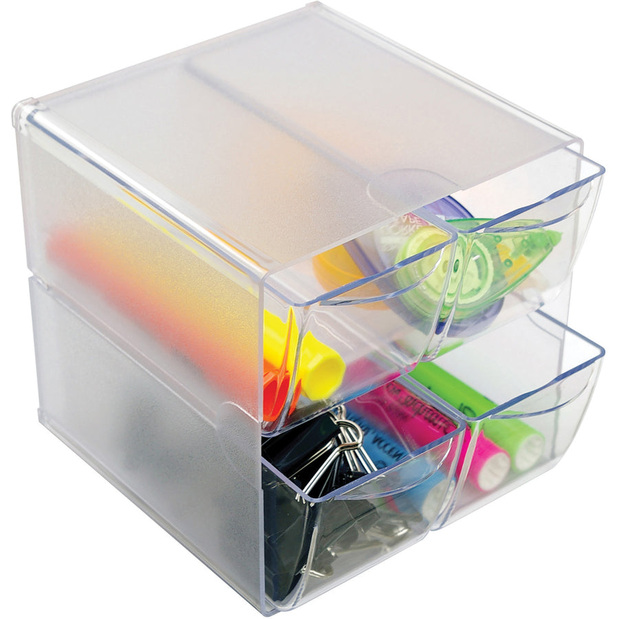Image of deflecto® Stackable Cube Organizer, 4 Compartments, 4 Drawers, Plastic, 6 x 7.2 x 6, Clear