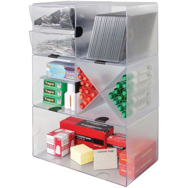 Image of deflecto® Stackable Cube Organizer, 4 Compartments, 4 Drawers, Plastic, 6 x 7.2 x 6, Clear