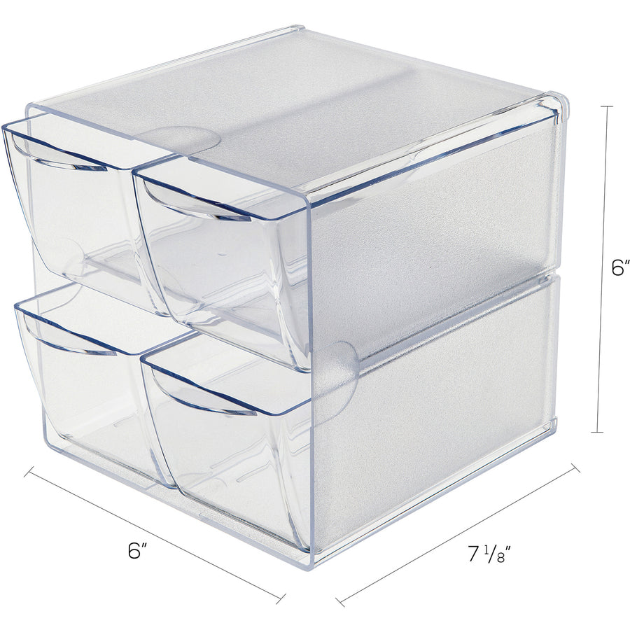 Image of deflecto® Stackable Cube Organizer, 4 Compartments, 4 Drawers, Plastic, 6 x 7.2 x 6, Clear