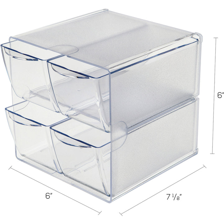 Image of deflecto® Stackable Cube Organizer, 4 Compartments, 4 Drawers, Plastic, 6 x 7.2 x 6, Clear