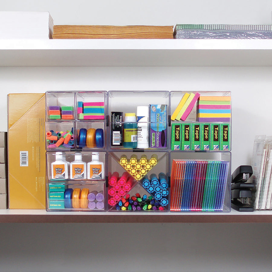 Image of deflecto® Stackable Cube Organizer, 4 Compartments, 4 Drawers, Plastic, 6 x 7.2 x 6, Clear
