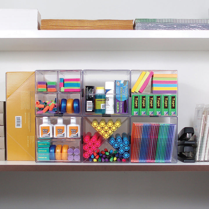Image of deflecto® Stackable Cube Organizer, 4 Compartments, 4 Drawers, Plastic, 6 x 7.2 x 6, Clear