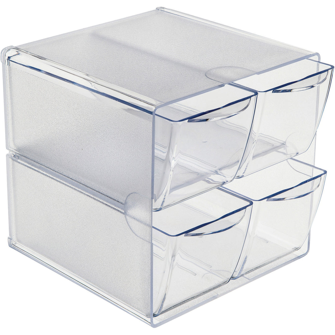 Image of deflecto® Stackable Cube Organizer, 4 Compartments, 4 Drawers, Plastic, 6 x 7.2 x 6, Clear