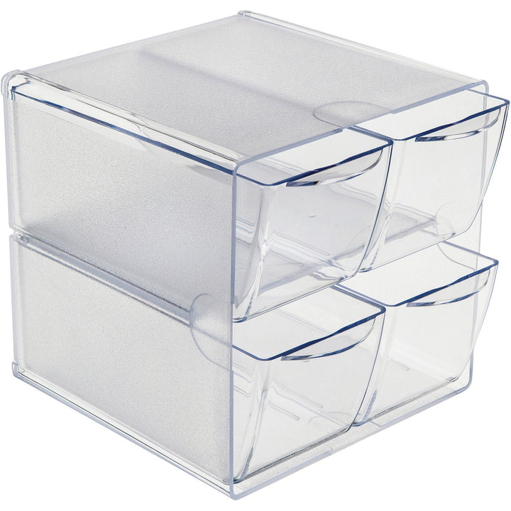 Image of deflecto® Stackable Cube Organizer, 4 Compartments, 4 Drawers, Plastic, 6 x 7.2 x 6, Clear