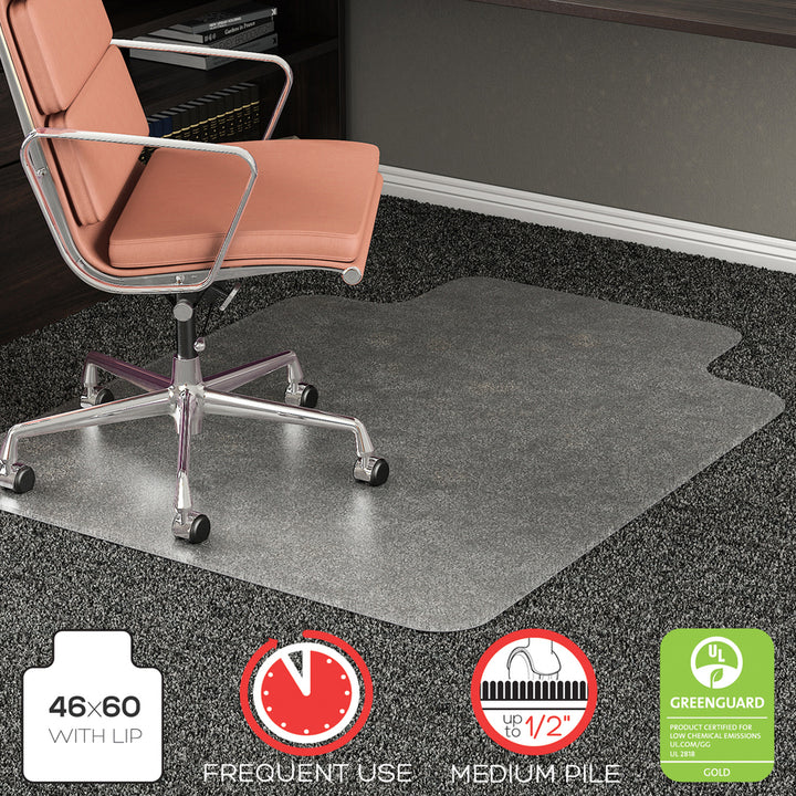 Image of deflecto® Chair Mat, w/ Lip, 46"x60", Beveled Edge, Clear