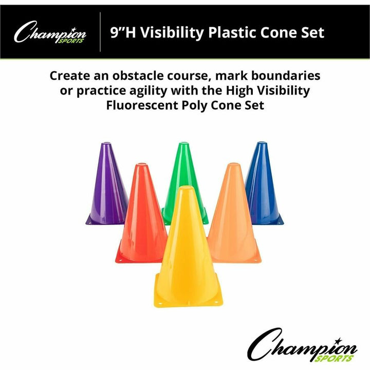 Image of Champion Sports TC9SET High Visibility Plastic Cone Set, Fluorescent Orange, Plastic, 1 Set