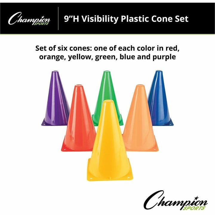 Image of Champion Sports TC9SET High Visibility Plastic Cone Set, Fluorescent Orange, Plastic, 1 Set