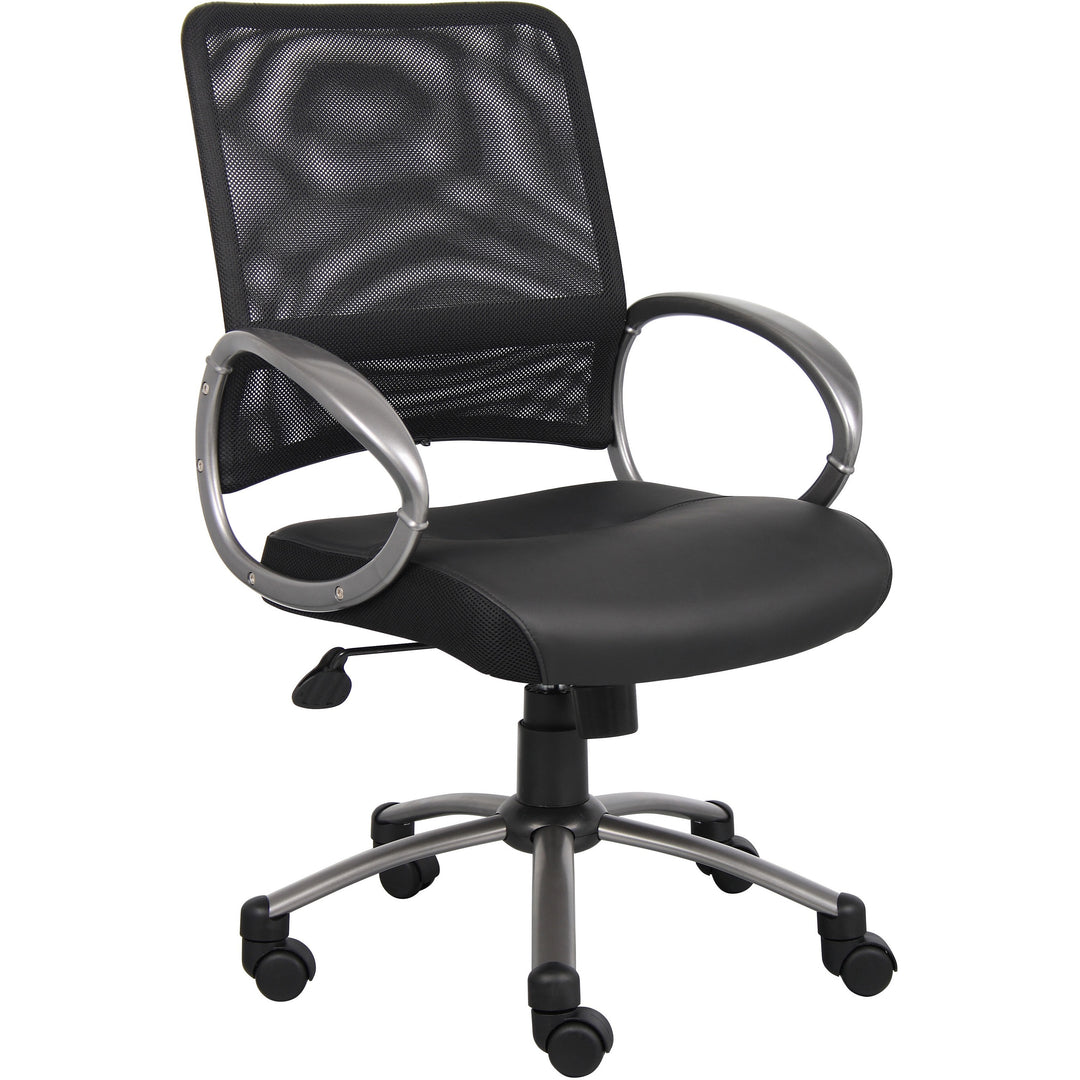 Image of Lorell 69518 Mesh Mid-Back Task Chair, Black Seat Color, Leather Seat Material, 5-star Base, Black, 1 Each