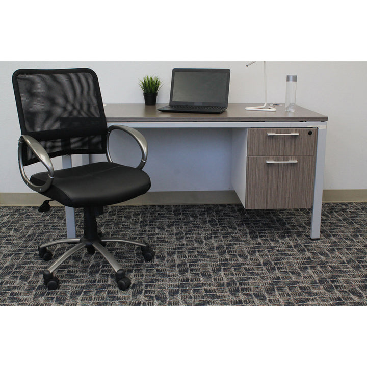Image of Lorell 69518 Mesh Mid-Back Task Chair, Black Seat Color, Leather Seat Material, 5-star Base, Black, 1 Each