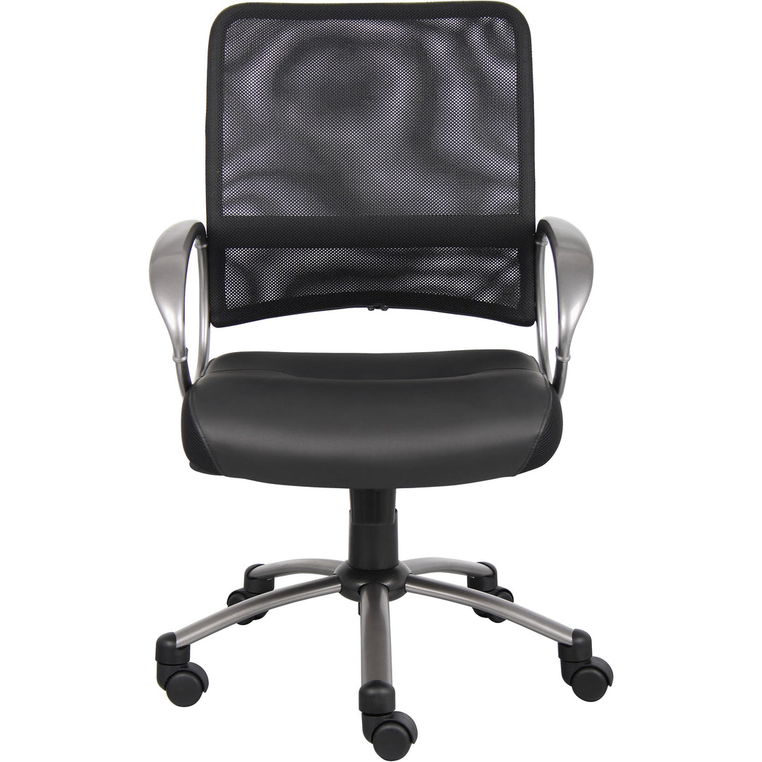 Image of Lorell 69518 Mesh Mid-Back Task Chair, Black Seat Color, Leather Seat Material, 5-star Base, Black, 1 Each