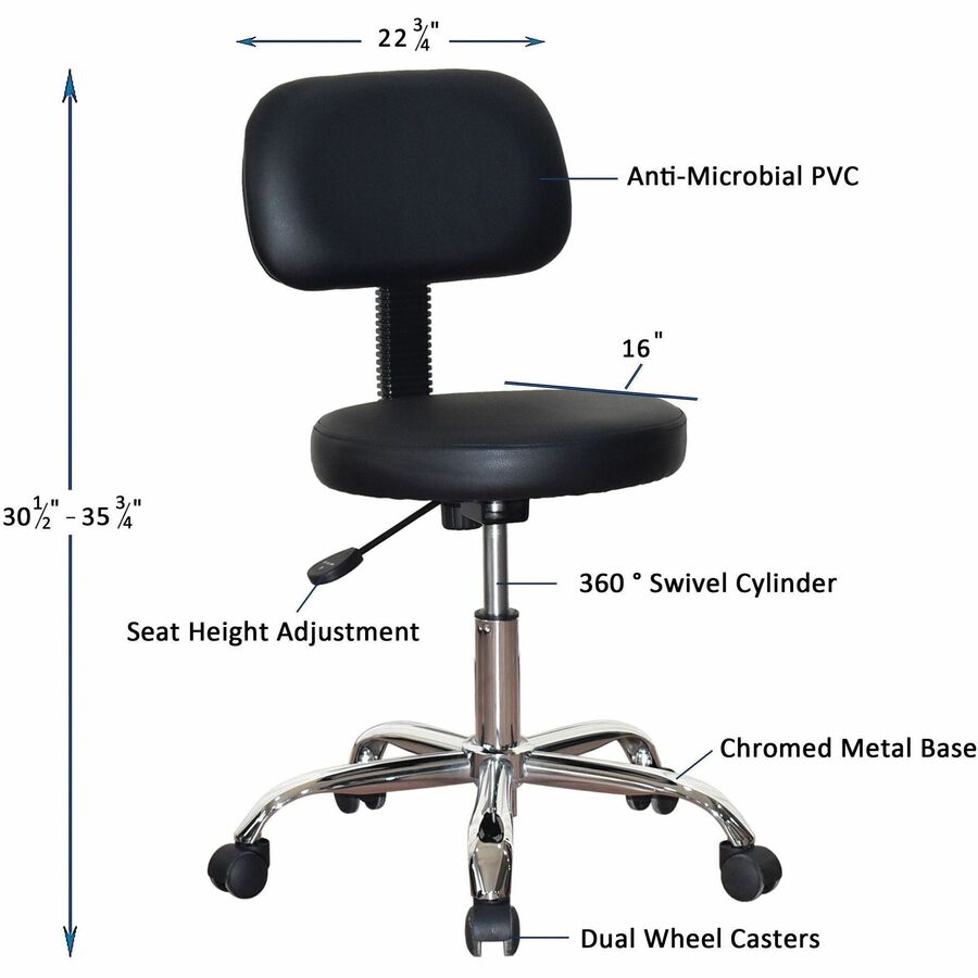 Image of Lorell Pneumatic Height Stool, w/Back, 24"x24"x36", Black