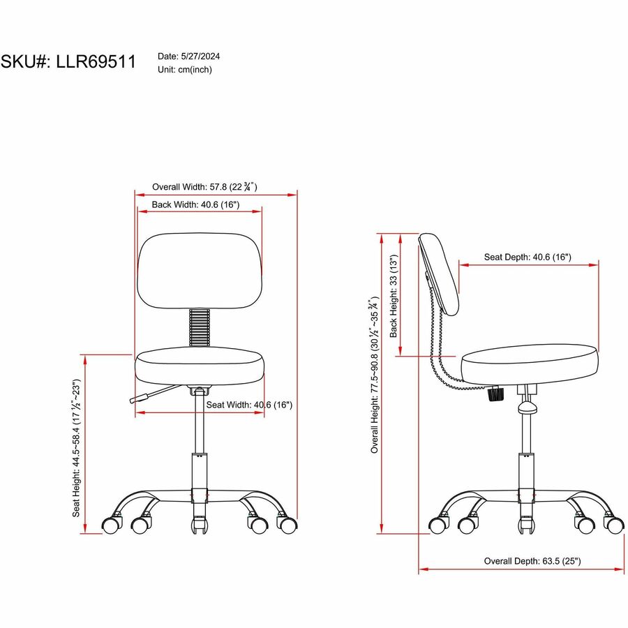 Image of Lorell Pneumatic Height Stool, w/Back, 24"x24"x36", Black
