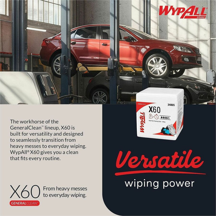 Image of Wypall 34865 GeneralClean X60 Multi-Task Cleaning Cloths, 1/4 Fold, 12" W x 12.50" Length, White, 76/Box, 12 / Carton