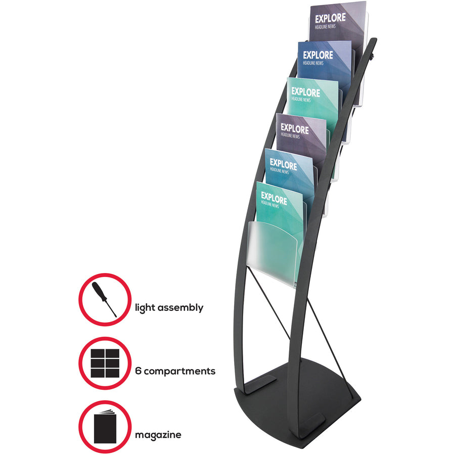 Image of deflecto® Literature Floor Stand, 6 Compartments, 13"x16-1/2"x49", BK
