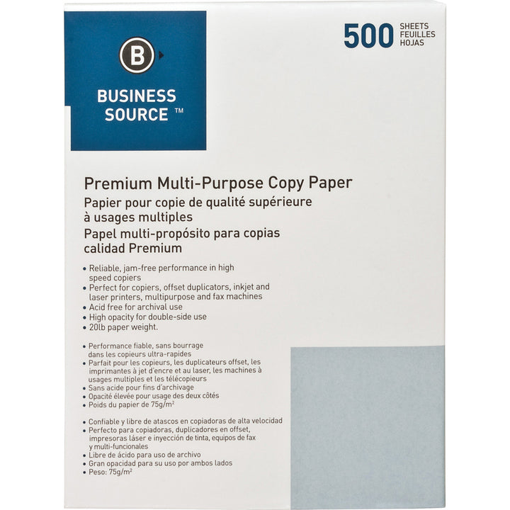 Image of Business Source Multipurpose Paper,92 Bright,20lb.,8-1/2"x11",40CT/PL,White