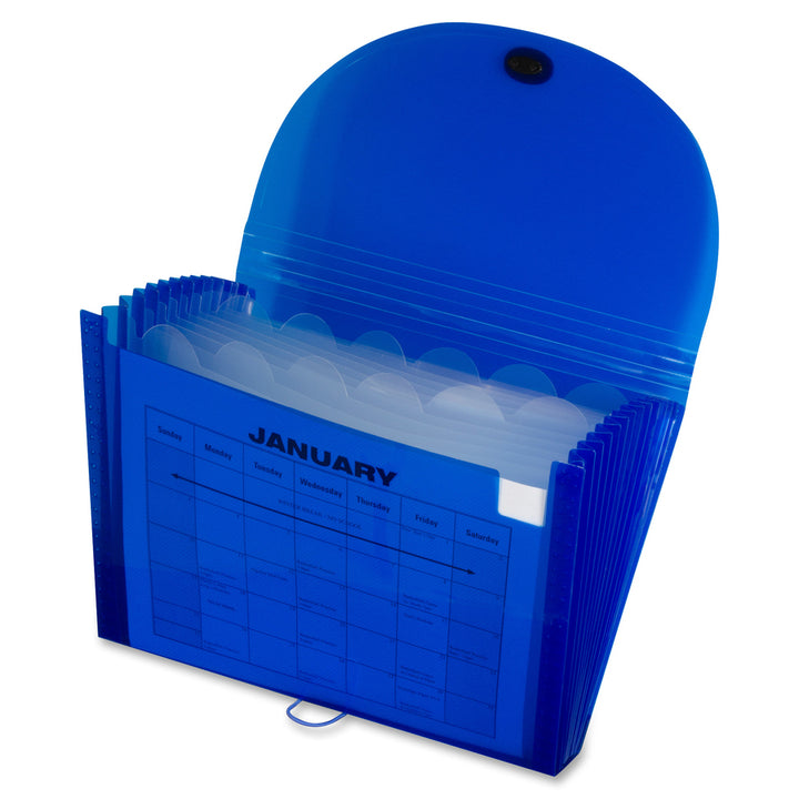Image of C-Line® Expanding Files, 1.63" Expansion, 13 Sections, Cord/Hook Closure, 1/6-Cut Tabs, Letter Size, Blue